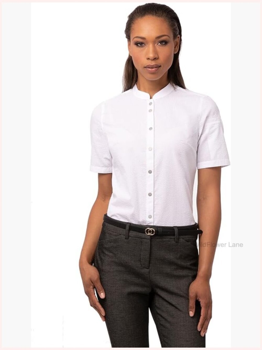 Women's Short Sleeve Snap Front Work Shirt - Polycotton